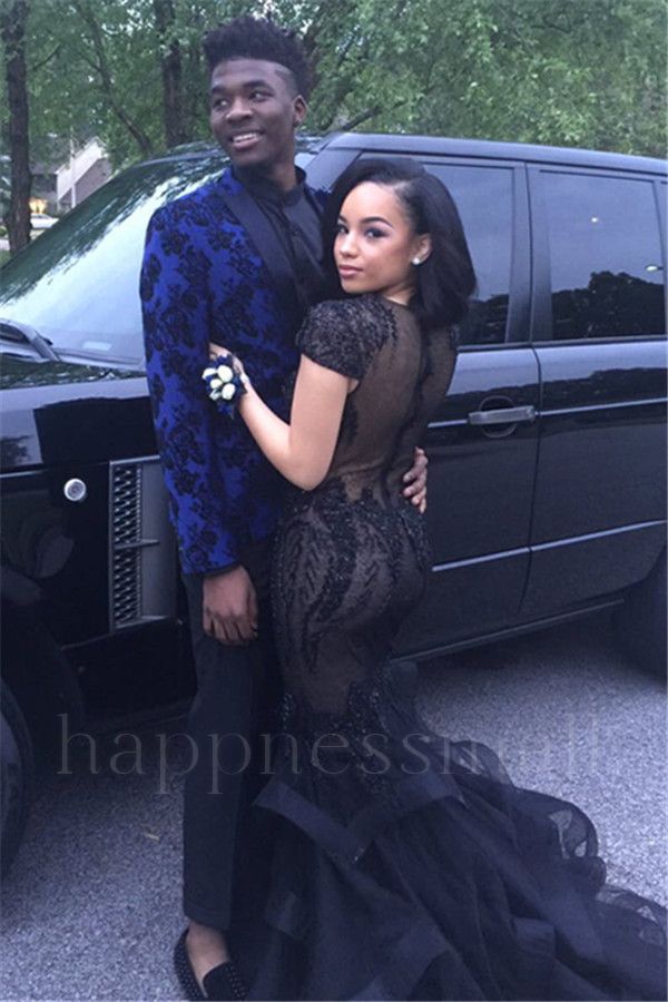 Octavius  Chic Royal Blue Flower Printed Two Piece Prom Party Suits for Men