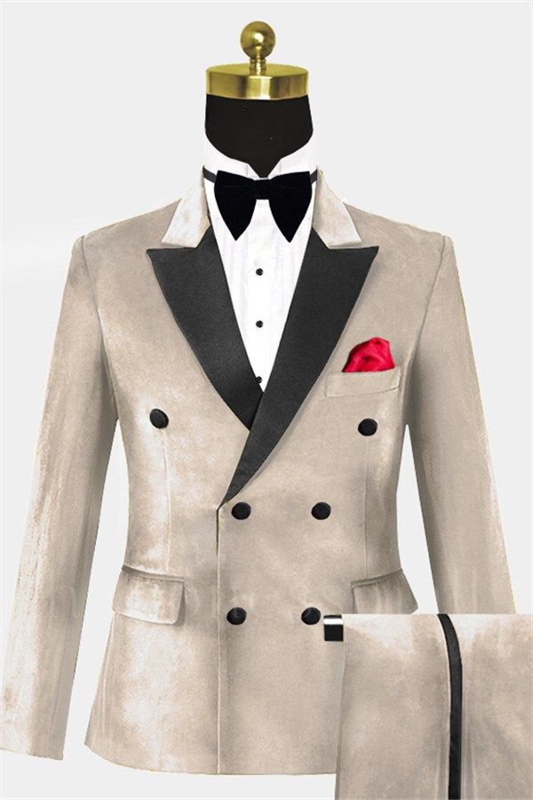 Jaxon Newest Beige Velvet Slim Fit Tuxedo | Double Beasted Prom Suits
