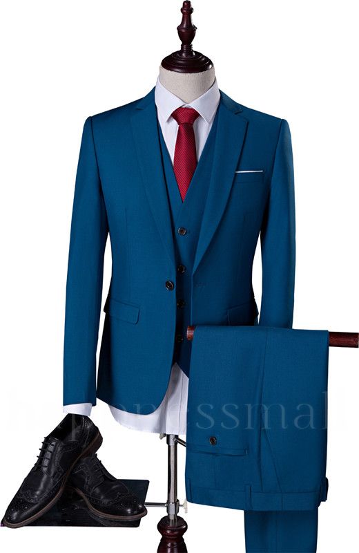 Classical Teal Blue Notch Collar Slim Fit 3 Pieces Formal | Business Man Suit