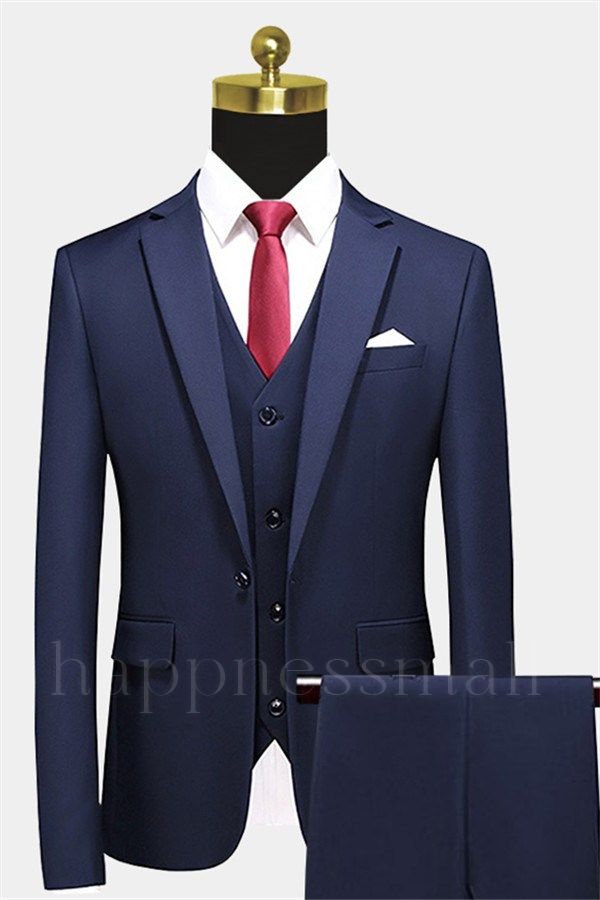 Wilder Modern Navy Blue Shiny Notched Lapel Prom Men Suits