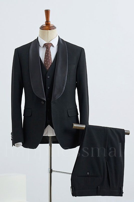 Sienna Gentle Black 3 Pieces Bespoke Wedding Suit For Grooms