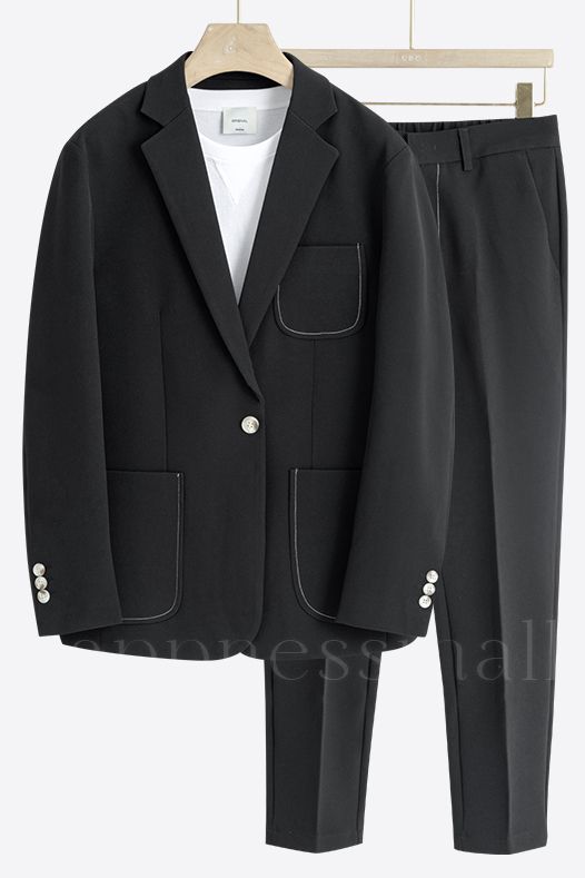 Fashion Loose Black One Button Summer Men Suits | Happnessmall