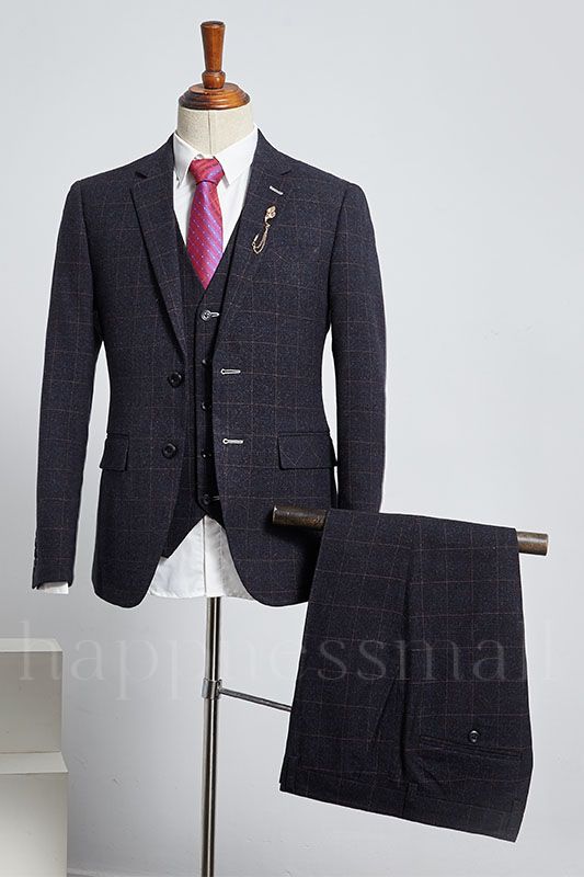 Yonder Modern Formal Black Plaid Slim Fit Custom Business Suit For Men