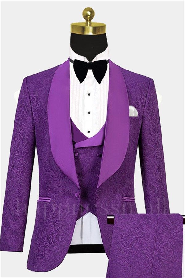 Advanced Jacquare Violet Men Suits | 3 Pieces Prom Suits