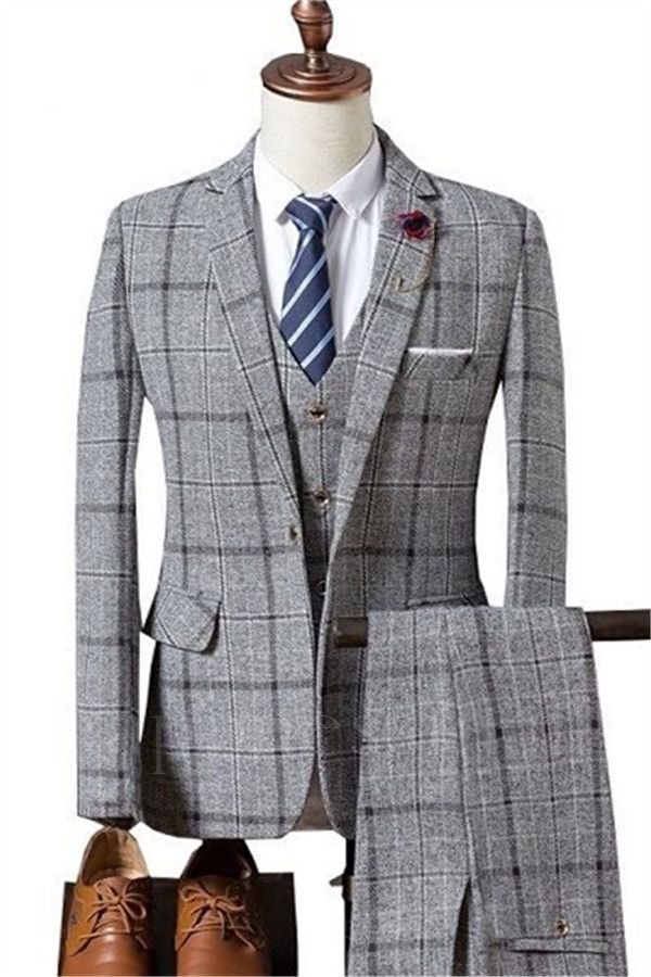 classical Formal Plaid Business Men Suits | Elegant Slim Fit Prom Suits Online