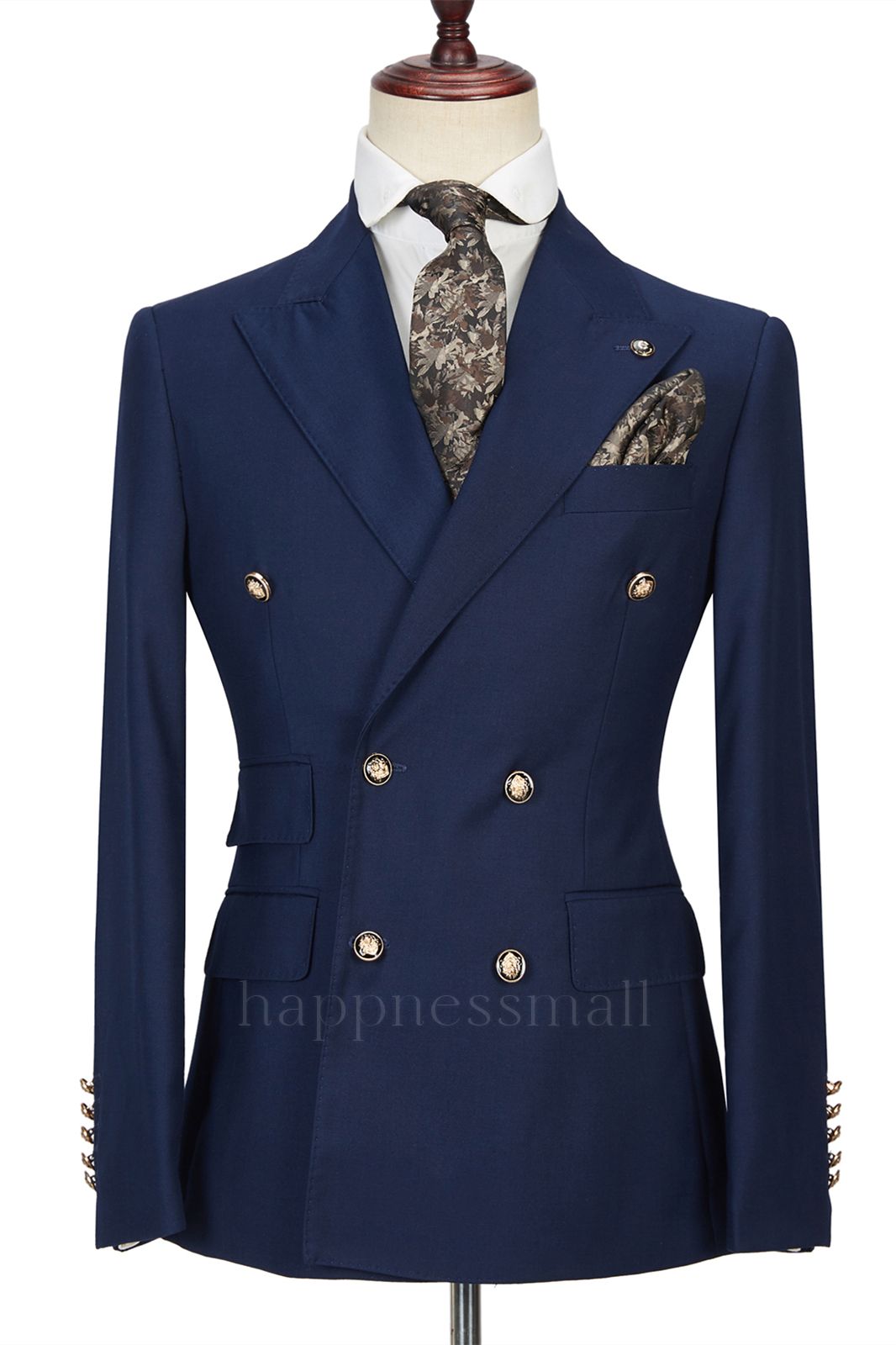 Advanced Dark Navy Peak Lapel Double Breasted Formal Men's Suit for Prom