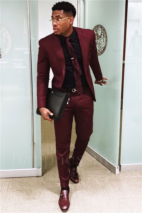 Magnus Stylish Burgundy Mens Business Suits | Slim Fit One Button Prom Outfits