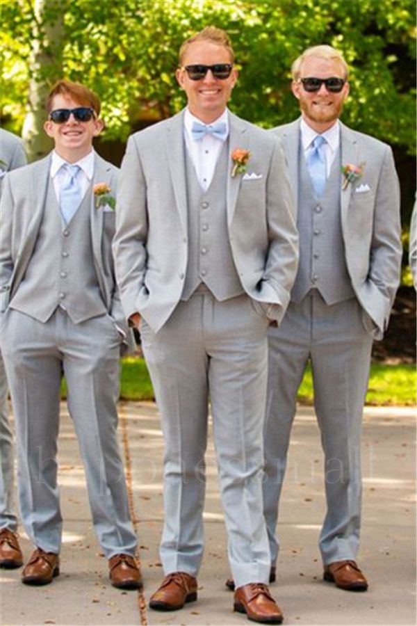 Knox Light Grey Three Pieces Notched Lapel Men Suits For Wedding