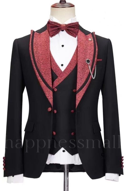 Lennox New Special Design Black Three Pieces Peaked Lapel Prom Suits