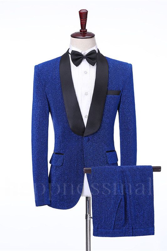 Harper Custome Royal Blue Shawl Lapel Shiny Slim Fit Wedding Men Suits