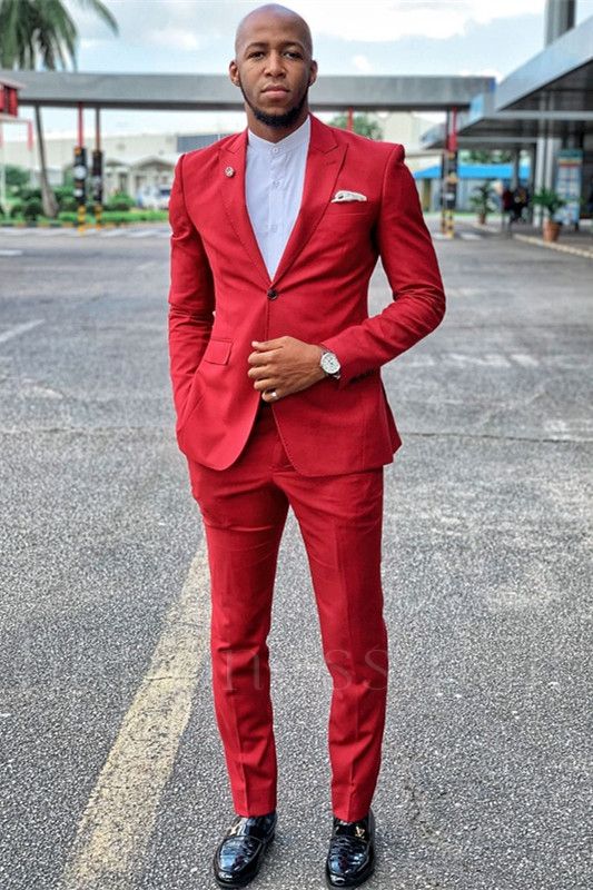 Fashion Red Peaked Lapel Chic Prom Men Suits | happnessmall