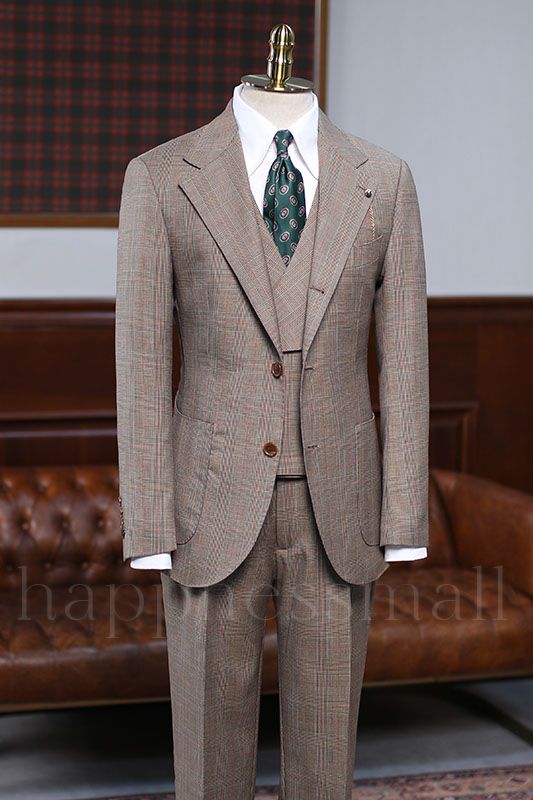 Lyric Gorgeous Light Khaki Plaid 3 Pieces Tailored Business Suit