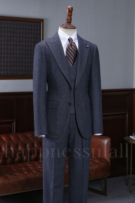 Livia Traditional Blue Small Plaid 3 Pieces Bespoke Business Suit For Men