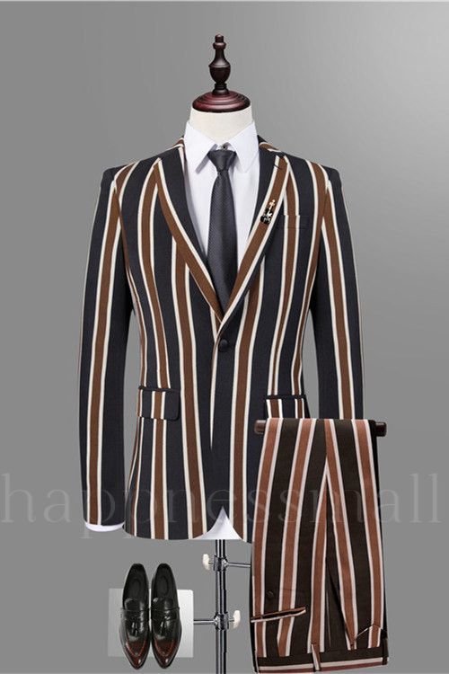 Stylish Black Striped One Button Men Suits for Prom | Happnessmall