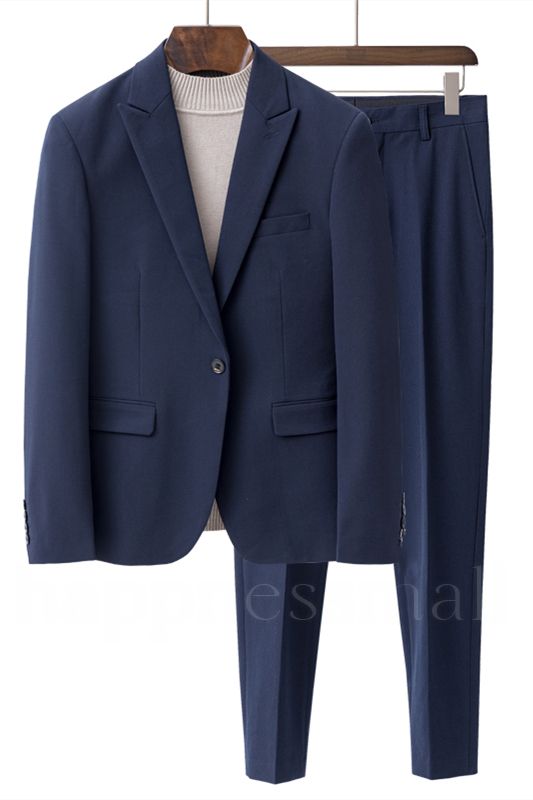 Comfortable Navy Blue One Buttom Peaked Lapel Summer Men Suits | Happnessmall