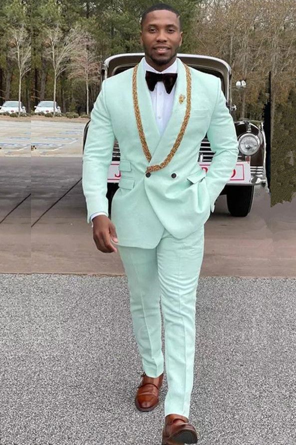 Daniel Special Design Mint Green Double Breasted Shawl Lapel Wedding Suits For Men