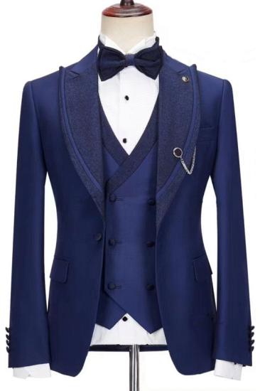 Lennox New Arrival Dark Blue Three Pieces Peakd Lapel Prom Suits_1