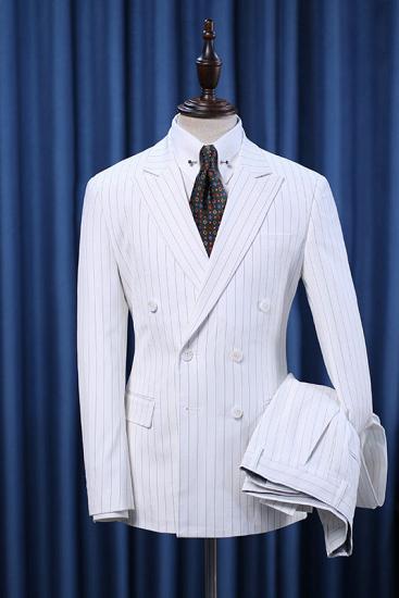 Prokopiou Handsome White Striped Double Breasted Men'S Business Suit_1