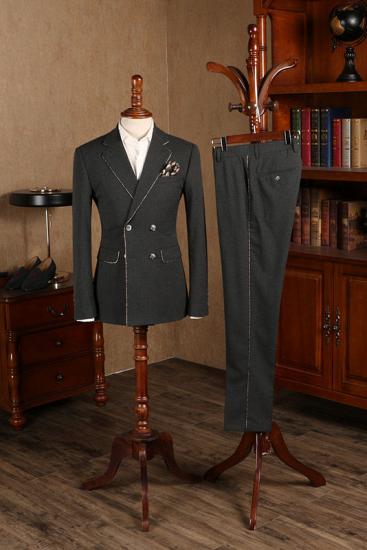Hadrian Elegant Shape All Black Double Breasted Slim Fit Tailored Business Suit