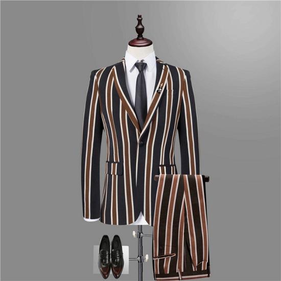 Stylish Black Striped One Button Men Suits for Prom | Happnessmall_3