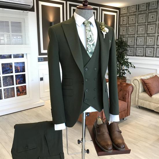 Fyren Popular Dark Green One Button 3 Flaps Tailored Business Suits For Men_2