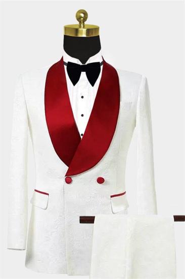 Advanced Double Breasted Floral White Men Suits | Unique Two Pieces Slim Fit Tuxedo