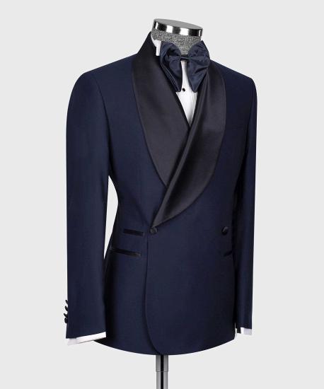 Greyson Handsome Navy Blue Double Breasted Shawl Lapel Two Pieces Men Wedding Suits_3