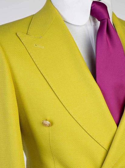 Chartreuse 2ps Peaked Lapel Slim Fit Men Suits | Happnessmall_3