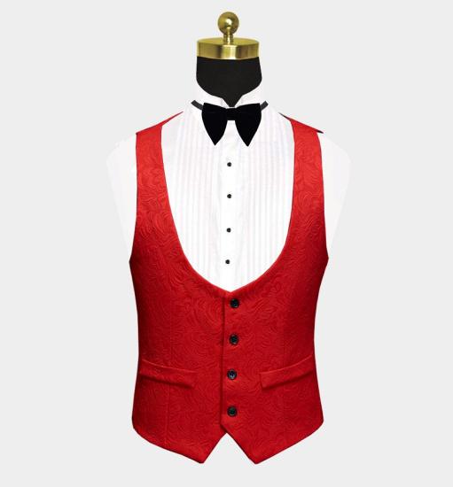 New Arrival Red Floral Tuxedo | Bespoke three Pieces Men Suits with Black Lapel_3