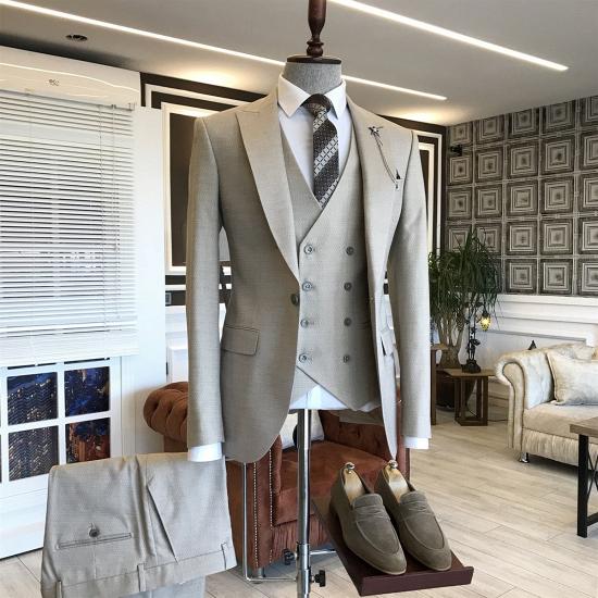 Abyssal Modern Light Khaki Peaked Lapel 2 Flaps Bespoke Business Suits_2