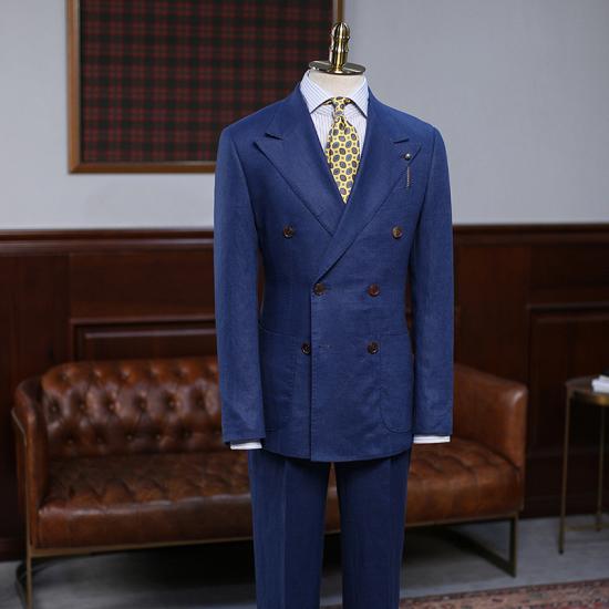 Marley Classical Blue Peaked Lapel Double Breasted Tailored Formal Menswear_2