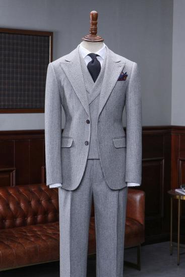 Antoinette Classical Gray Small Plaid Peaked Lapel 2 Button Business Suit
