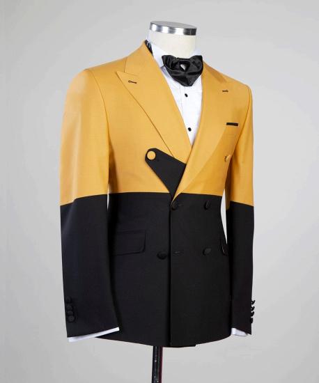 Unique Yellow And Black Two Pieces Close Fitting Prom Suits_2