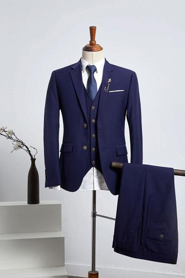 William Trendy Navy Blue 3 Pieces Slim Fit Tailored Business Suit_1