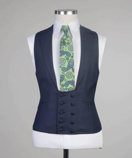 Sterling Unique Navy Three Pieces One Button Peaked Lapel Men Suits_2