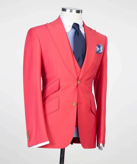 Modern Red Three Pieces Peaked Lapel Prom Suits for Men_3