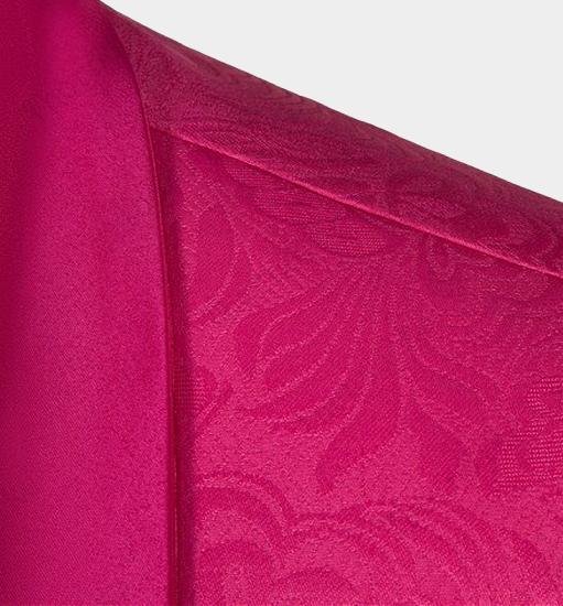 Chic Floral Pink Jacquard Corduroy Slim Fit Prom Suits with One Button_4