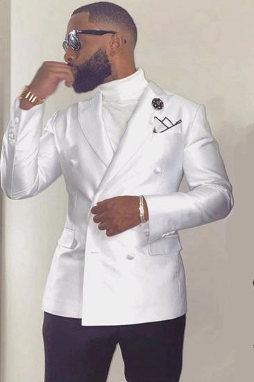 Hudson Popular White Double Breasted Peaked Lapel Wedding Groom Suits_1