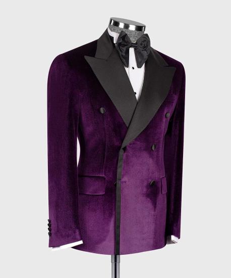 Beckett New Arrival Purple Double Breasted Velvet  Prom Suits With Peaked Lapel_2