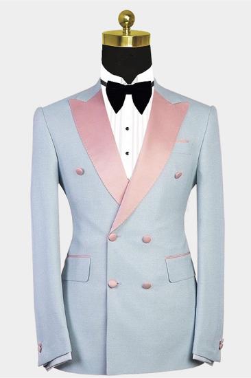 Handsome Double Breasted Contrast Color Men Suit with Peaked Lapel_1