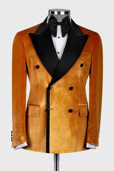 Asher Fashion Gold Double Breasted Velvet Prom Suits With Peaked Lapel