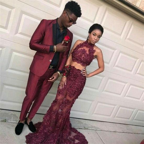 Hugo Stylish Skinny Burgundy Slim Fit Prom Party Suits for Men_2