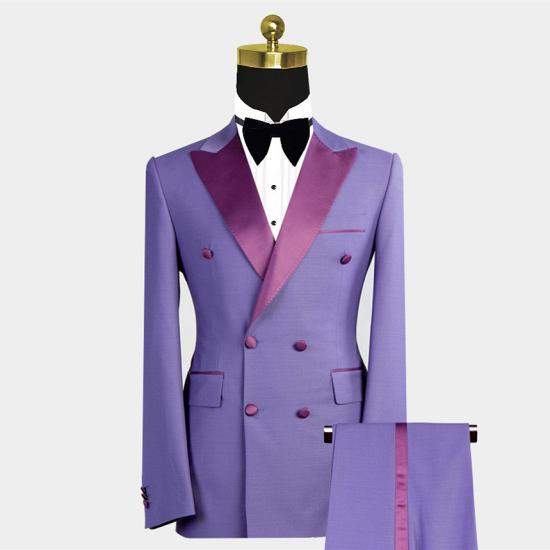 Unique Peaked Lapel Purple Bespoke Double Breasted Men Suits_2