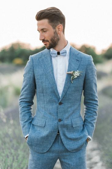 Ocean Blue Linen Summer Beach Groom Wedding Set | Two Button Casual Suit