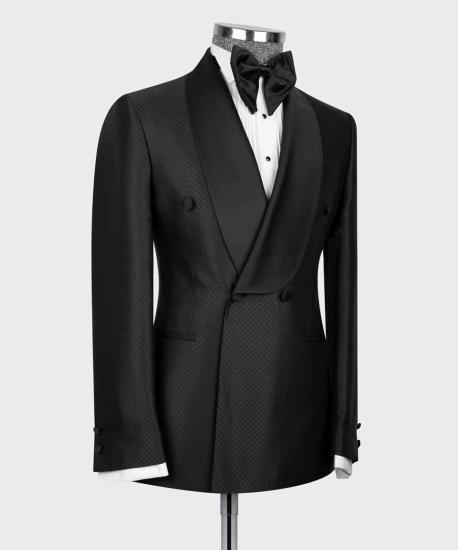 Fashionable and minimalist black shawl lapel double breasted two-piece set for men's suits_2