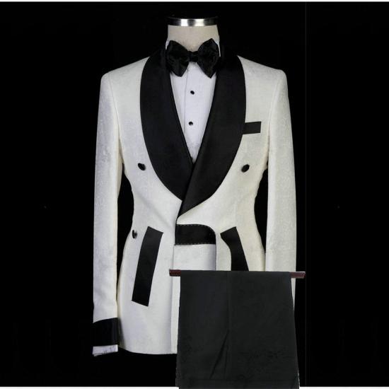 Theodorina Chic White Jacquard Shawl Lapel Fashion Men Suits for Wedding_2