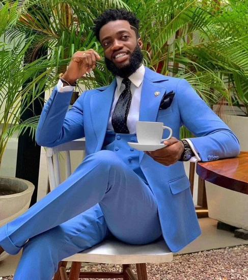 Noah Bright Blue Slim Fit Notched Lapel Three Pieces Fashion Men Suits_2
