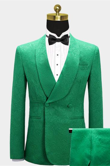 Unique green jacquard round neck double breasted ball set