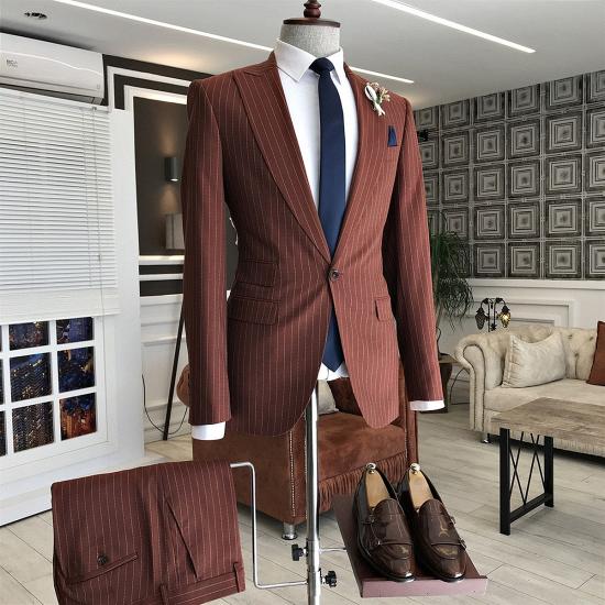 Orion Handsome Slim Fit Striped Peaked Lapel 3 Flaps Business Men Suits_2