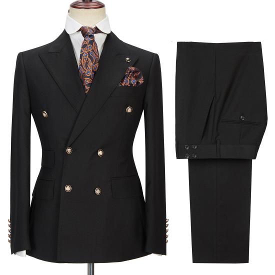 Classic Black Double Breasted Men's Formal Suit with Peak Lapel_4